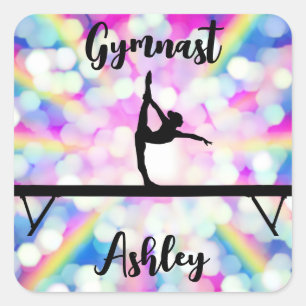 Sticker Carré Poudre de gymnastique Rainbow Bokeh personnalisée