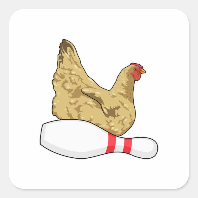 Sticker Carré Poulet au Bowling avec épingle de Bowling (Devant)