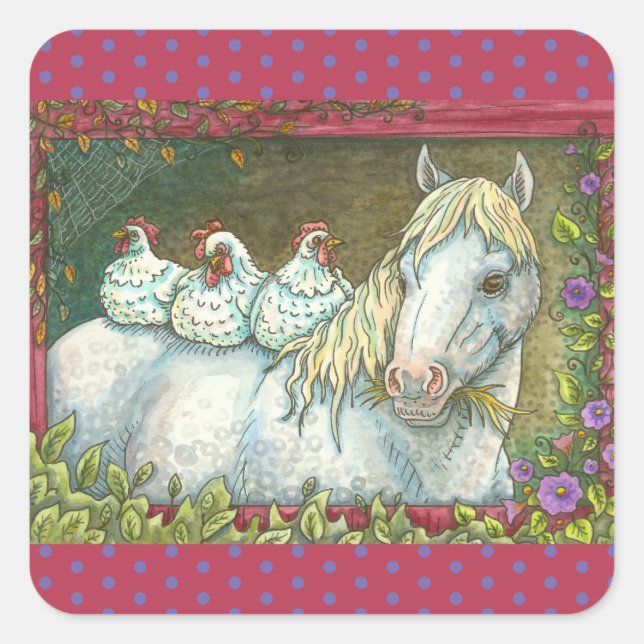 STICKER CARRÉ POULET DANS LA PLAQUE STABLE, BÂTIMENTS DE CHEVAL. (Devant)