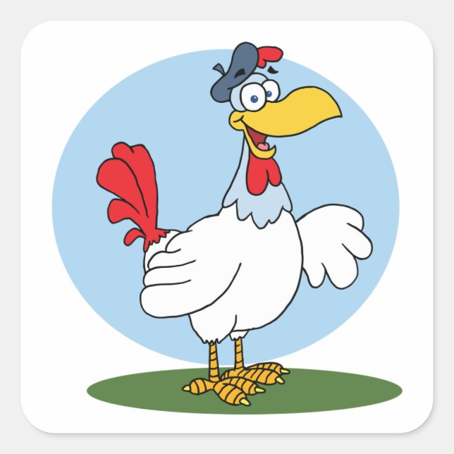 Sticker Carré Poulet de caricature (Devant)