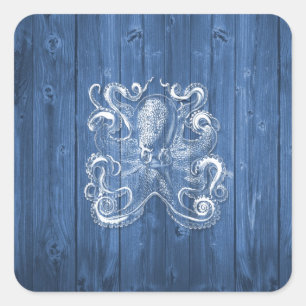 Sticker Carré poulpe antique frais impressionnant de blanc
