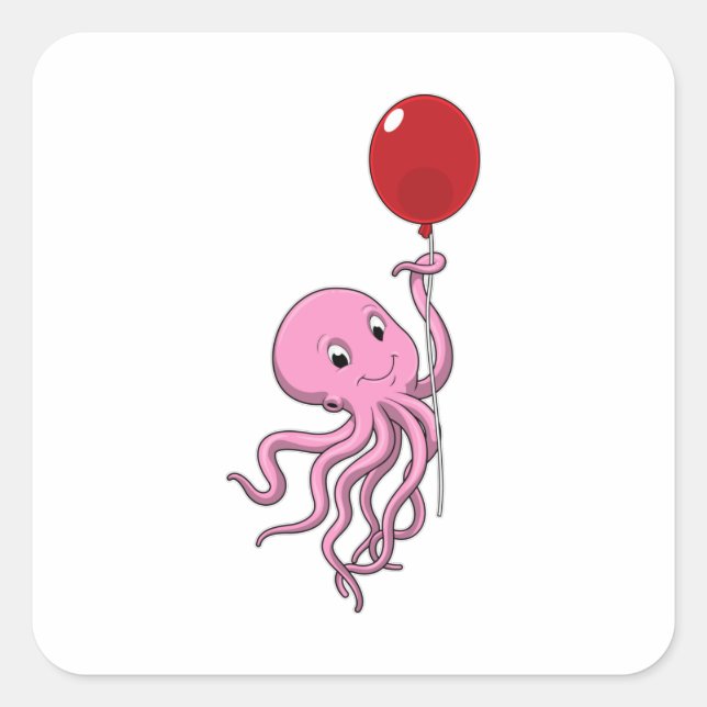 Sticker Carré poulpe avec ballon (Devant)