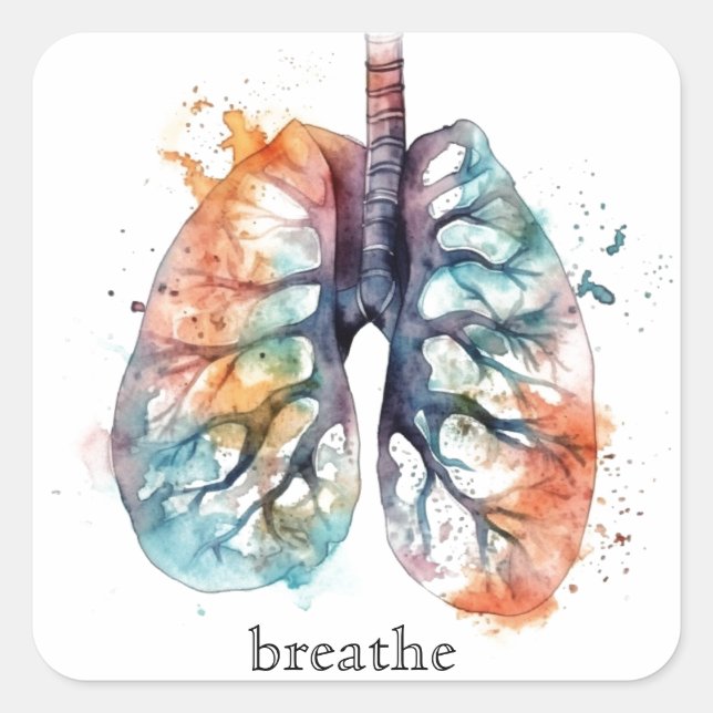 Sticker Carré Poumons, respirant comme un arbre dans l'aquarelle (Devant)