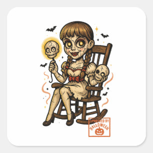 Sticker Carré Poupée hantée vers le haut - Halloween Déplaisante