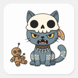 Sticker Carré Poupée vaudou de chat sorcière