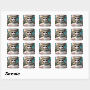 Sticker Carré Poupée Vintage bleue,