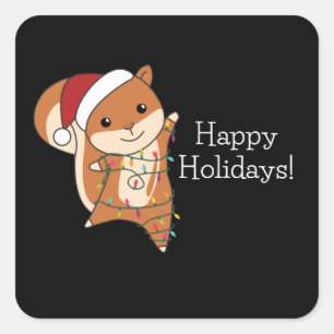 Sticker Carré pour animaux d'hiver de Noël d'écure