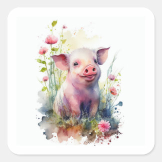 Sticker Carré pour bébé porc