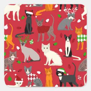Sticker Carré pour chats de Noël