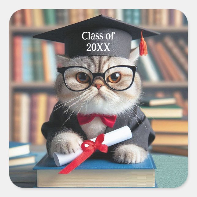 Sticker Carré pour diplômés de 'Cat'titude (Devant)