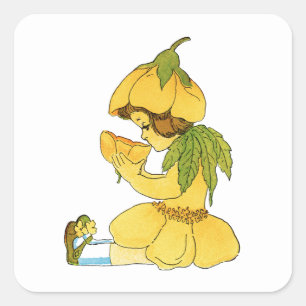 Sticker Carré pour enfant en coupe-beurre jaune