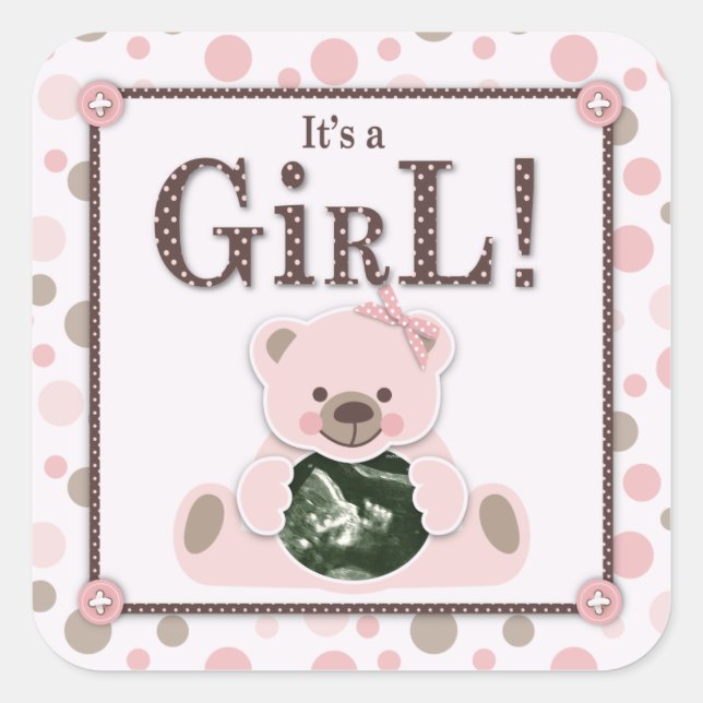 Sticker Carré pour fille ours en peluche (Devant)