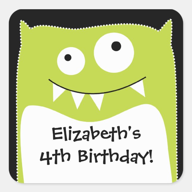 Sticker Carré pour l'anniversaire Lime Monster Bas (Devant)