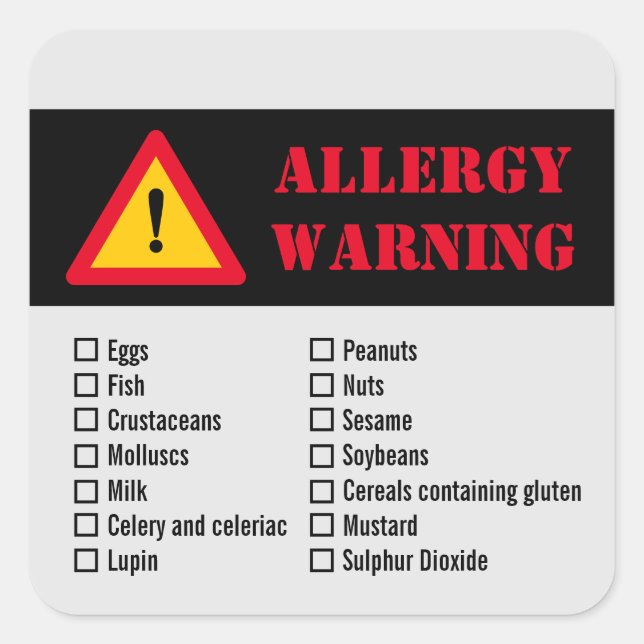 Sticker carré pour l'avertissement d'allergie (Devant)