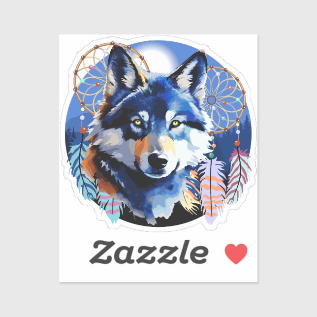 Sticker Carré pour l'esprit animal autochtone Wolf (Feuille)