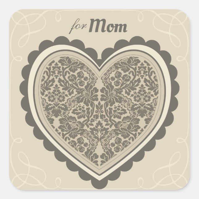 Sticker Carré Pour Maman Coeur floral élégant style William Morr (Devant)