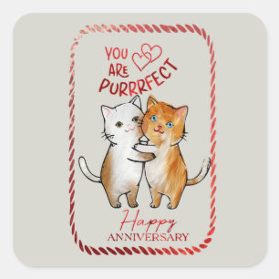 Sticker Carré Pour un couple Purrfect pour un anniversaire