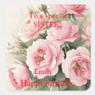 Sticker Carré Pour une Soeur spéciale Roses Roses Roses Rouge