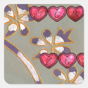 Sticker Carré Pour Vous De Moi : Beau Coeurs Floraux Design