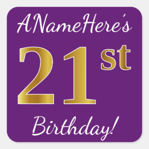Sticker Carré Pourpre, anniversaire d'or de Faux 21ème + Nom