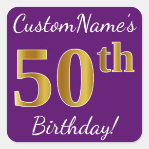 Sticker Carré Pourpre, anniversaire d'or de Faux cinquantième +