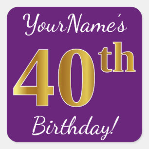 Sticker Carré Pourpre, anniversaire d'or de Faux quarantième +