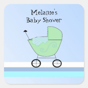 Sticker Carré Poussette bébé verte et bleue