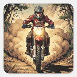 Sticker Carré Poussière et détermination Motocross à plein régim
