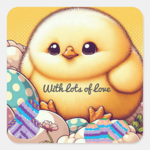 Sticker Carré Poussin bébé dodu avec des œufs