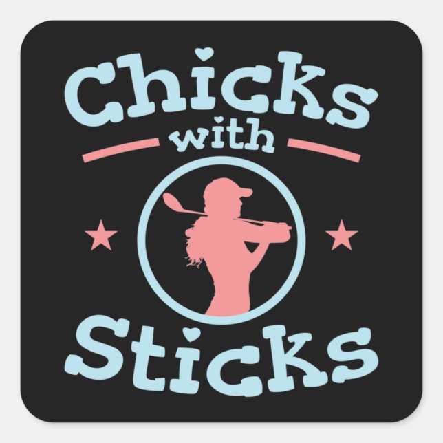 Sticker Carré Poussins avec bâtons Golf Femmes (Devant)