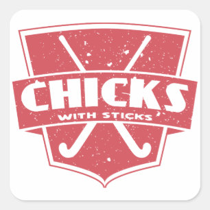 Sticker Carré Poussins d'hockey de champ avec des bâtons