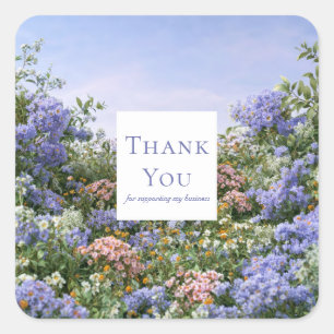 Sticker Carré Prairie Élégante de Pervenche Bleue Rose Fleur Sau