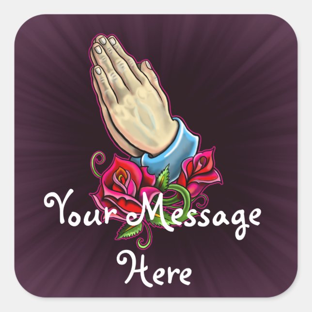 Sticker Carré Praying Hands Roses Design (Devant)