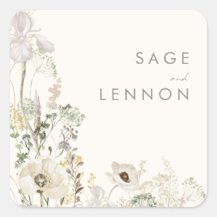Sticker Carré Pré Fleur sauvage lunaire Phoques d'enveloppe en