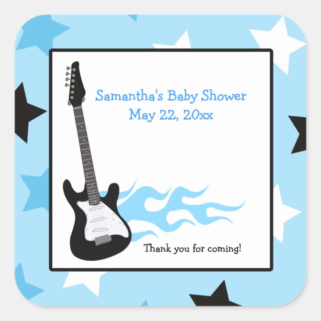 Sticker CARRÉ préféré Blue Rock Star Guitar (Devant)