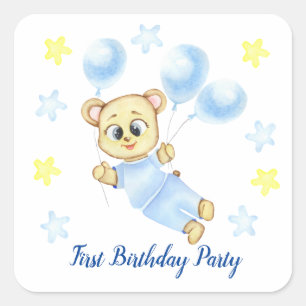 Sticker Carré Premier anniversaire Boy Party positif
