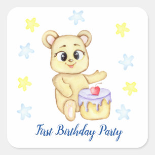 Sticker Carré Premier anniversaire Boy Party positif