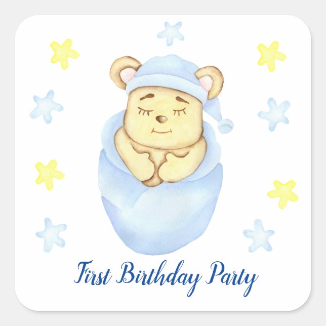 Sticker Carré Premier anniversaire Boy Party positif (Devant)
