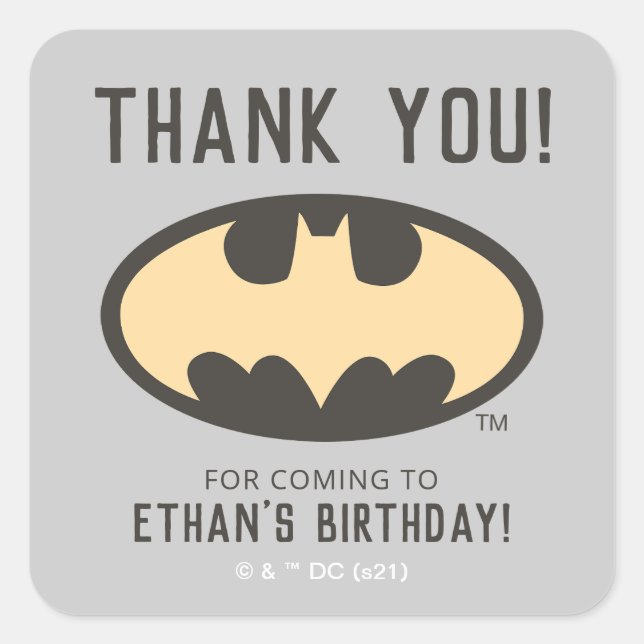 Sticker Carré Premier anniversaire de Batman Super Hero - Merci (Devant)