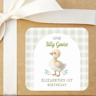Sticker Carré Premier anniversaire de bébé One Silly Goose à car