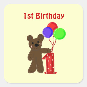 Sticker Carré Premier anniversaire de Petit Ours