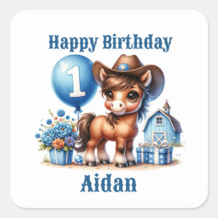 Sticker Carré Premier anniversaire de Western Pony
