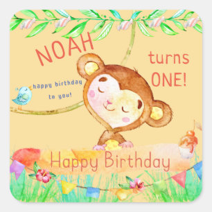 Sticker Carré Premier anniversaire du singe cutest