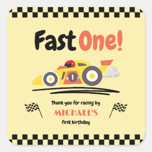 Sticker Carré Premier Anniversaire Fast One Jaune Voiture Race V