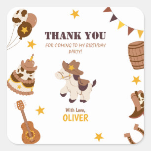 Sticker Carré Premier Anniversaire Rodeo Boy 1er Merci Carte Pla