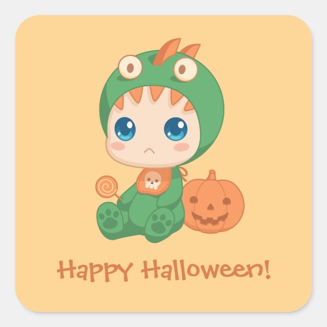 Sticker Carré Premier Costume Dinosaure Halloween mignon bébé Dr (Devant)