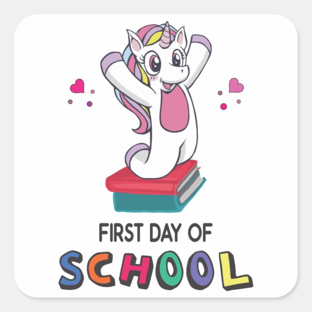Sticker Carré Premier jour de l'école Unicorn (Devant)