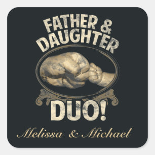 Sticker Carré Premier Père Jour Père Fille Duo Personnalisé