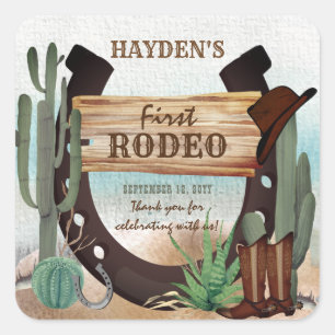 Sticker Carré Premier Rodeo Cowboy Western Boy 1ère fête d'anniv