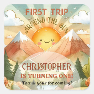 Sticker Carré Premier voyage autour du soleil 1er anniversaire
